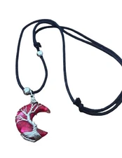 Spirit of Nature Necklace -Crescent moon - wire wrapped- red stone- black cord