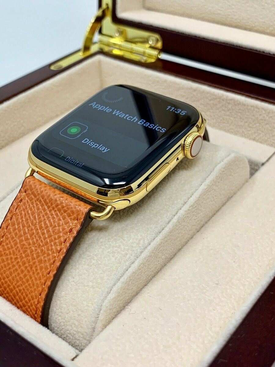 24K Gold Plated 44MM Apple Watch SERIES 4 Orange Leather Band GPS+LTE CUSTOM