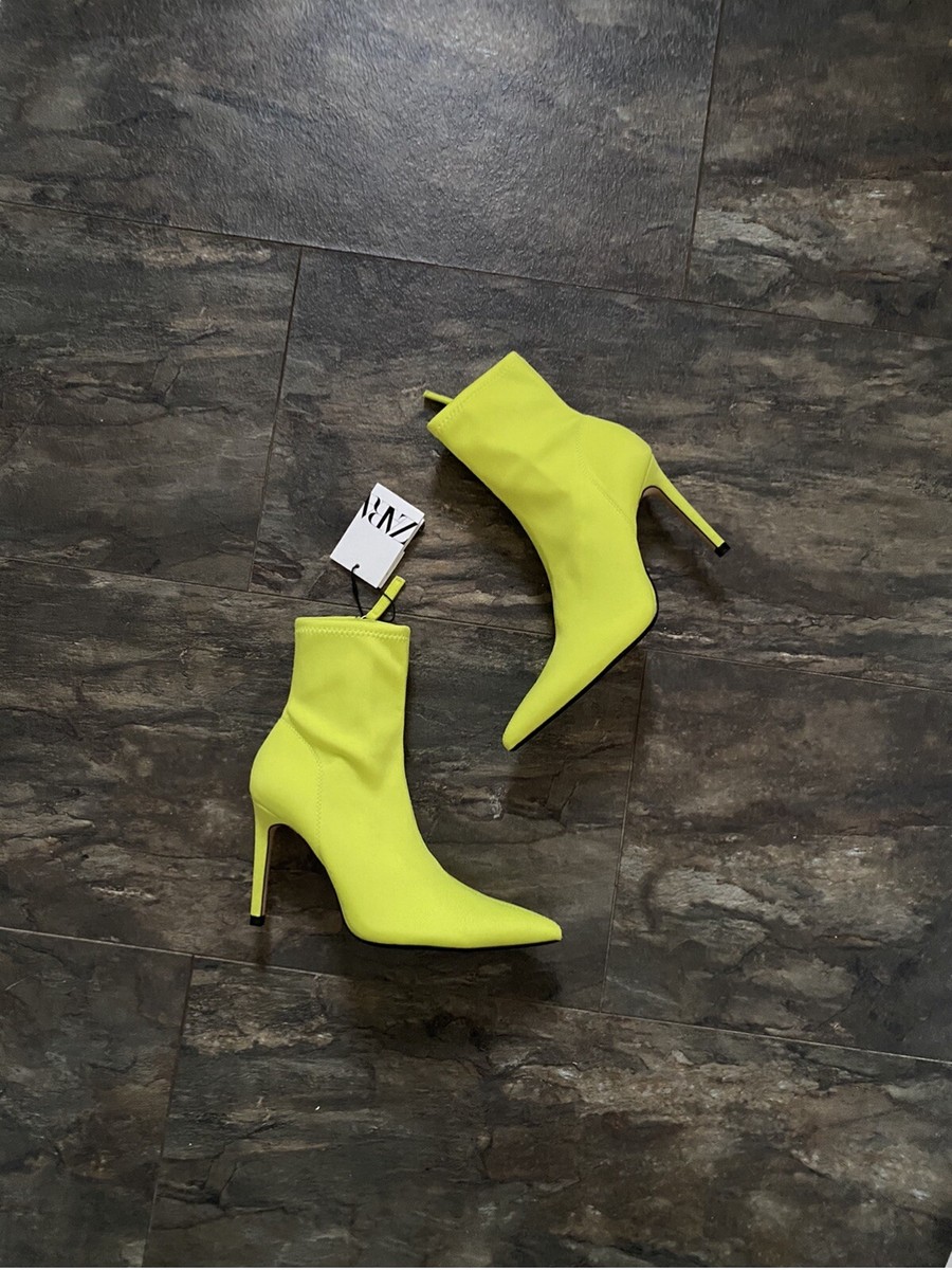 Zara Fluorescent Lime Green Fabric High Heel Ankle Boots UK3 EU36 US6 031 eBay