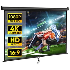 Outdoor Projector Screen Pull Down 80" 16:9 HD Ceiling Projection Screen Black
