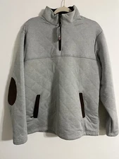 NEW Cremieux Classics Sweater Large Cotton 1/4 Zip Elbow Patches Mens Gray NWT