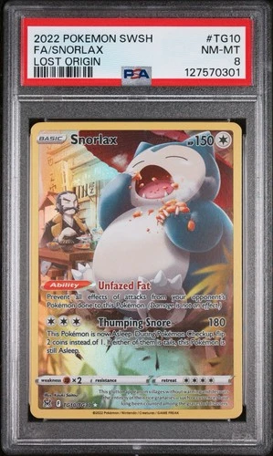 2022 POKEMON SWORD & SHIELD LOST ORIGIN TRAINER GALLERY #TG10 FA/SNORLAX PSA 8