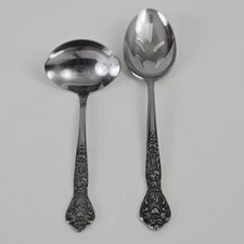 Vintage VERSAILLES MSI JAPAN Stainless Flatware Rose Serving Ladle Slotted Spoon