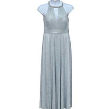 Eliza J Sleeveless Beaded Halter Neck Metallic Dress Sz 12 Sky Blue Elegant Prom