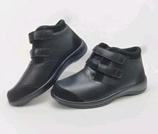 Orthofeet Women’s Black Leather Shoes Adjustable Straps Size 7 X-Wide 2E Booties