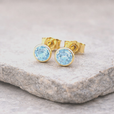 333 Gold Ohrstecker Blautopas 4,5 mm   kleine Edelstein Ohrringe Damen Gold
