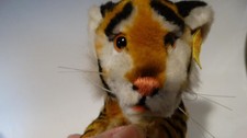 1980 STEIFF WITTIE TIGER 0820/16 KNITTED FUR LYING 6 /2 INCHES 16CM FULLY TAGGED