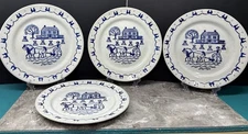 Metlox Poppy Trail Blue & White Dinner Plate 10” Flow Blow 5 Set