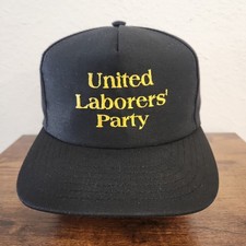 VINTAGE United Laborers Union Hat Cap Snap Back A Frame Black Yellow Made In USA