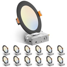 Amico 12 Pack 6 Inch LED Recessed Lighting, Canless Wafer 6 Inch, Black