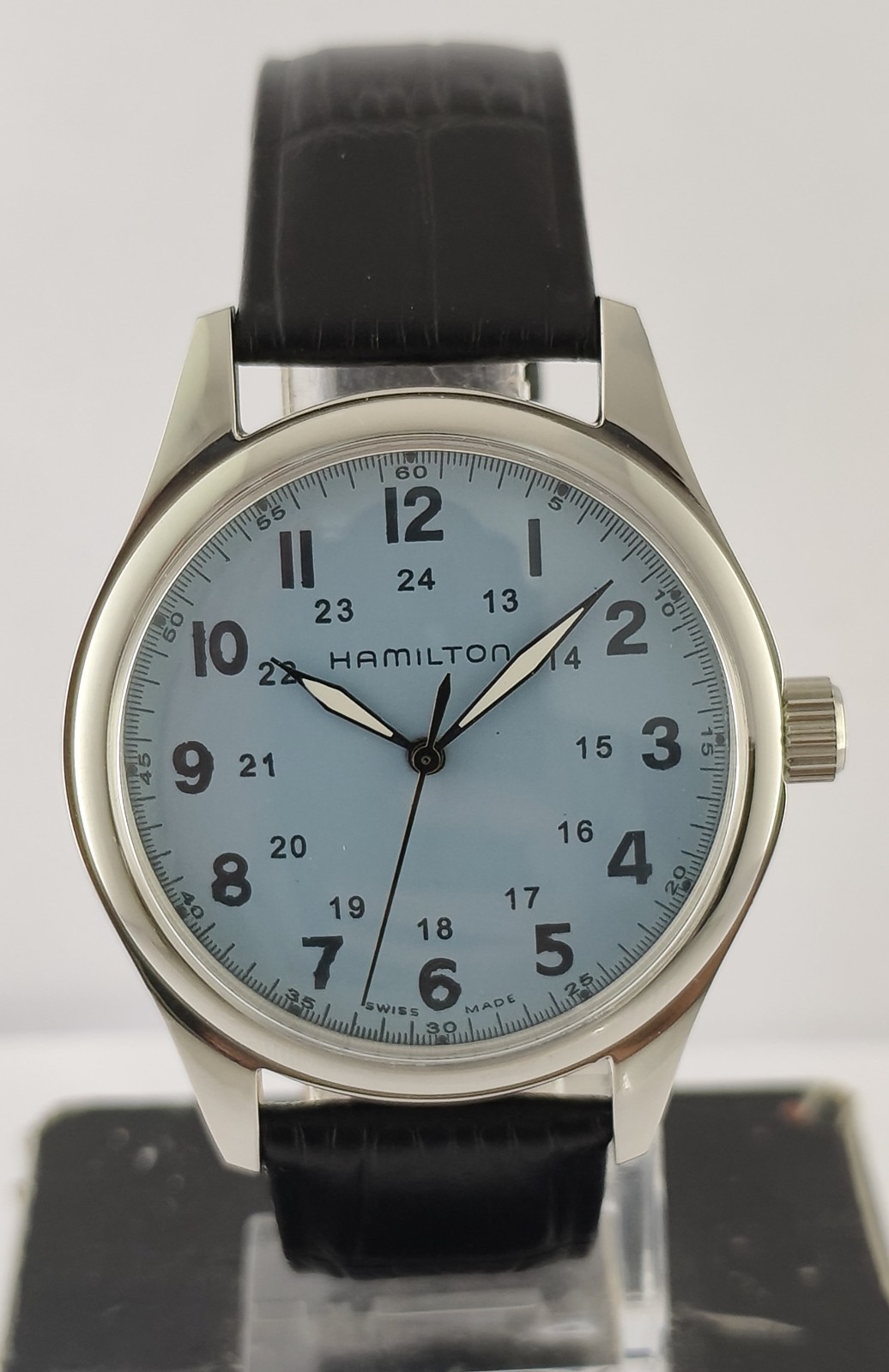 Vintage Hamilton hand-winding blue dial dress watch with leather band