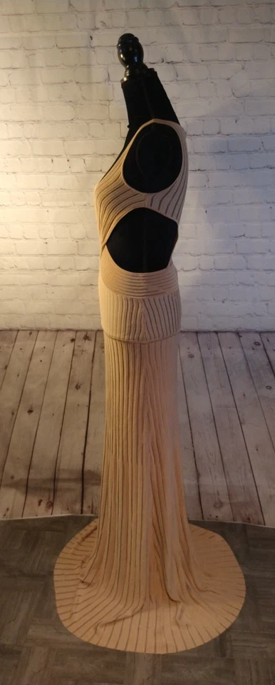 EUC VTG nude/tan HERVE LEGER PARIS cut out bandage GOWN - SIZE XS / full length - Image 4 of 4