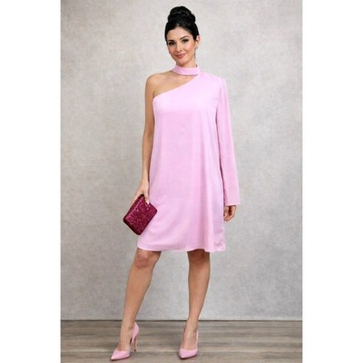 Three Eighty Two Ally One Shoulder Slit Sleeve Choker Dress - Mauve - size S