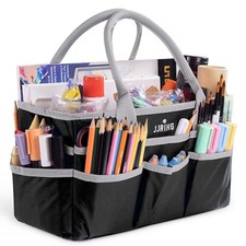JJRING 600D Nylon Craft  Art Organizer Tote Bag With Pockets, Silver Small