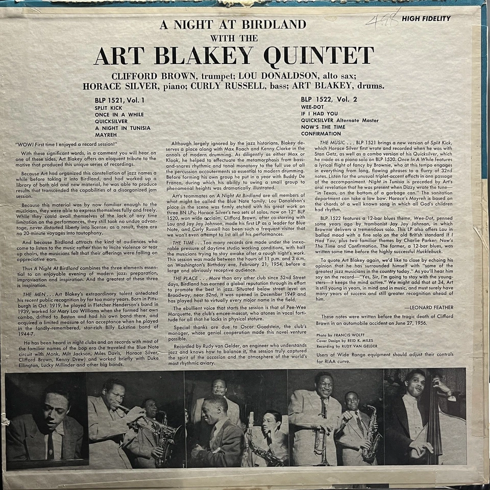 Jazz Art Blakey Quintet - A Night At Birdland, Volume 1 Blue Note - Image 2 of 4
