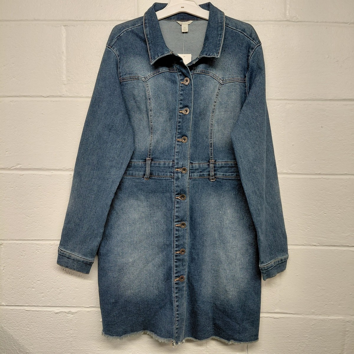 CATO Blue Jean Denim Dress Womens 10 Long Sleeve Raw Hem Full Button  Western | eBay