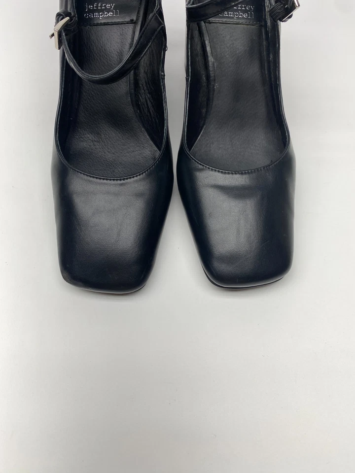 Jeffrey Campbell Mujer Bailarina-EMB Negro Cuero Tacón Mary Jane Talla 9.5 Foto 4 de 4
