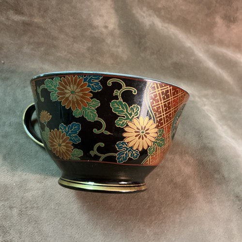Tazza vintage nera crack porcellana nera design floreale giapponese stile Imari - Foto 3 di 5