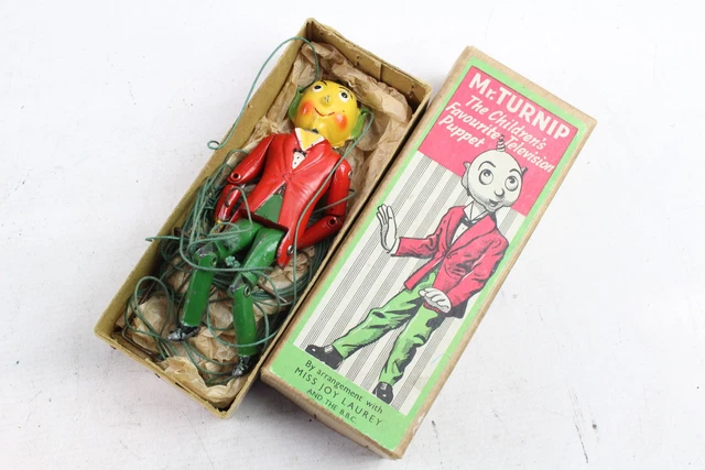 9 Boxed Mr Turnip Lead Puppet BBC Luntoy Jointed Vintage Collectable