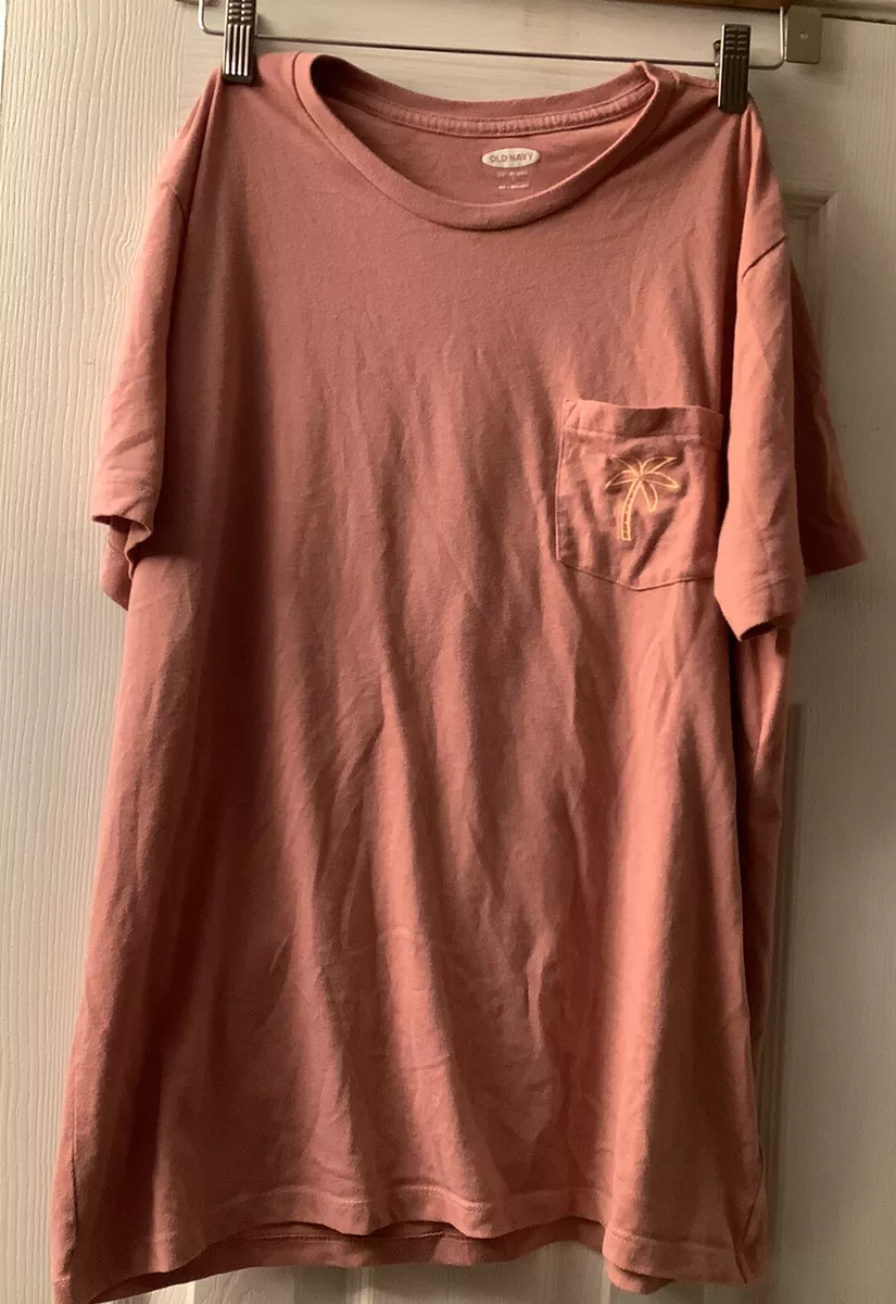 old Navy Men’s Palm tree embroidery pocket dusty rose Size Large T-shirt.