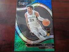2020-21 Select Tre Jones #'ed 7/10 Courtside BLUE GREEN Shimmer Prizm RC-Spurs