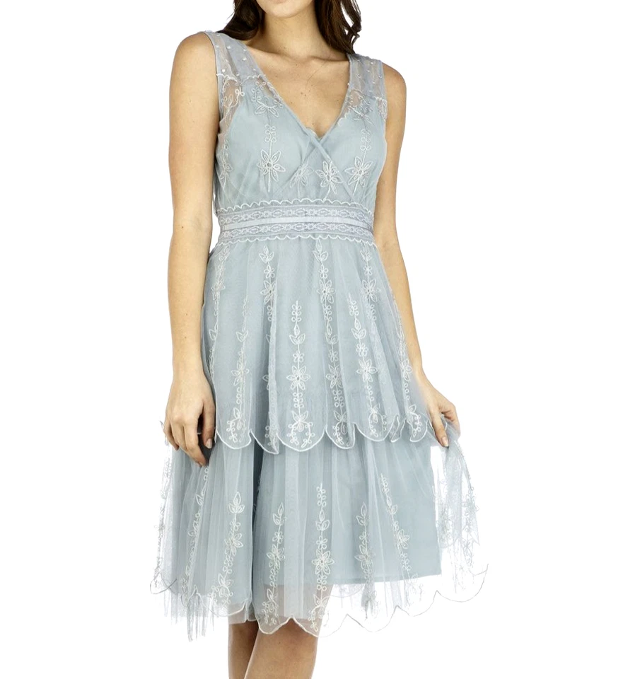 Nataya Blue Vintage look Gatsby Dress S Layered Lace Gianna AL-235 Sunrise NWT - Image 2 of 4