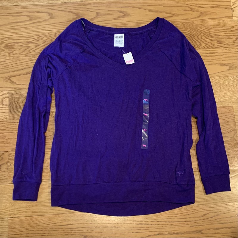 NEW Victoria's Secret PINK Solid Purple Long Sleeve Basic Shirt Tee T-Shirt XS
