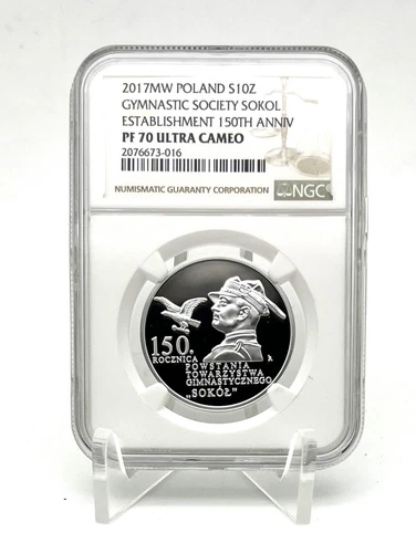 Poland 2017 10 zlotych Gymnastic Society FALCON Silver Coin NGC PF70