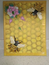 Honeycombs Bees Flowers Abstract Honey Acrylic Paint Stretch Canvas Oneof A kind