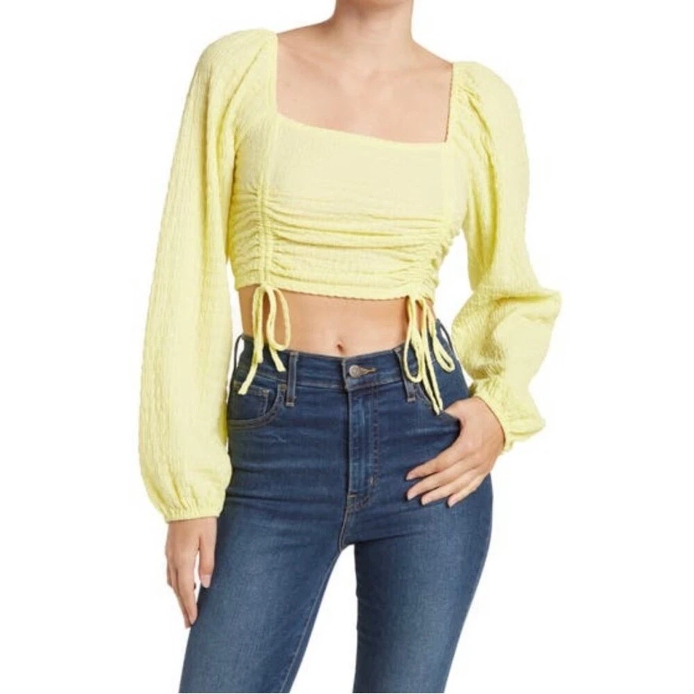 Ruched front sales top long sleeve