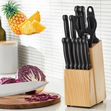 15-Piece High Carbon Stainless Steel Kitchen Knife Set with Sharpener and Block