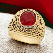 Garnet Oval Cut With 925 Sterling Silver Gold Plated Ring For Men's #694