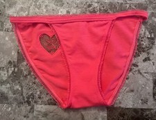 NWT VICTORIA'S SECRET PINK SHEER HEART HOT STUFF RUFFLE STRING BIKINI PANTIES