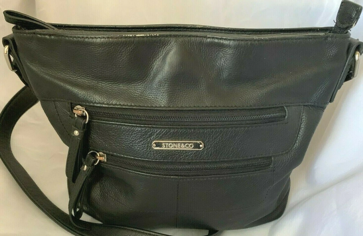 Black 9.5X10 Stone Mountain Soft Leather Bag Purse 40 Handle 8 Pockets