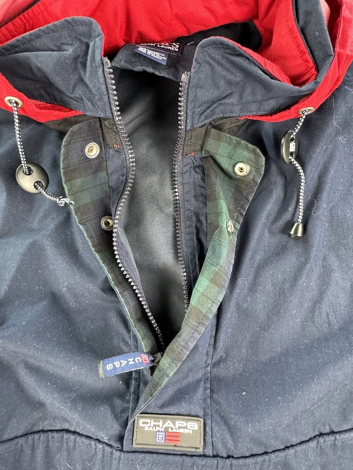 Chaps Ralph Lauren Jacket Men Extra Large Blue Hooded Windbreaker Anorak  y2k - Image 3 of 4