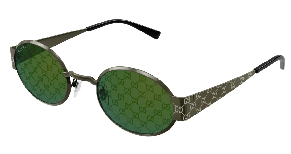 New Gucci Womens Round/Oval Green Green Green Fashion Designer Sunglasses Gucci GG0872S Gold Tone Metal White Acetate Green Round  main image 3