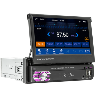 Single Din Car Radio Retractable Screen Head Unit Carplay Android