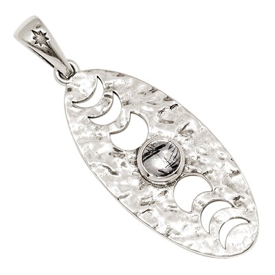Mondphasen - natürlicher Turmalquarz 925 Silber Anhänger ALLP-29897