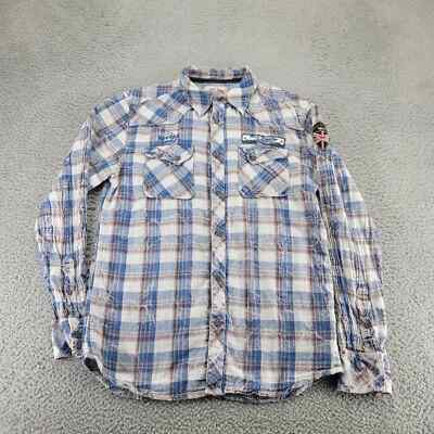 Hard Rock Guitar Company Shirt Mens Medium Gray Cafe Plaid Long Sleeve Pockets
