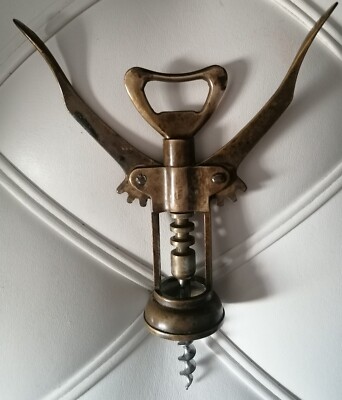 Brass Corkscrew Bottle Opener Marked ITALY Classic Style Design Winged Vintage R