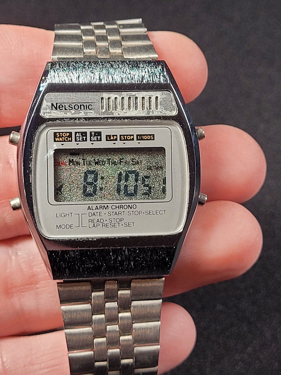 Vintage Nelsonic Alarm Chrono Wrist Watch Works With Fresh Battery
