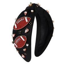 Football Knotted Headbands for Women Game Day Sports Headband Pearl Crystal B...