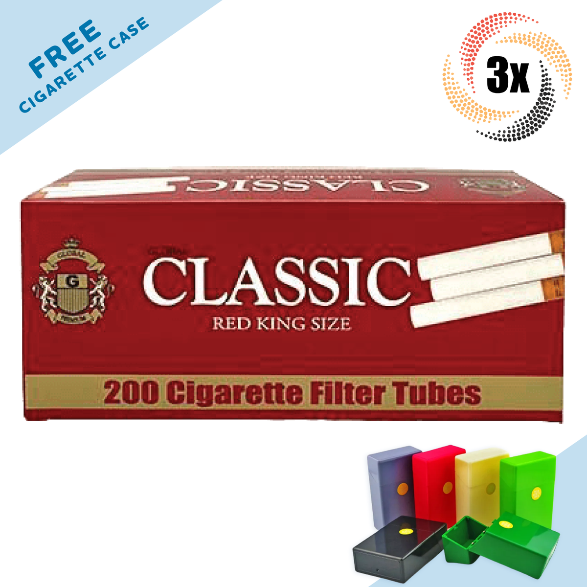 red colour cigarette 3x Boxes Classic Full Flavor Red KING SIZE ( 600 Tubes ) Cigarette Tobacco  RYO