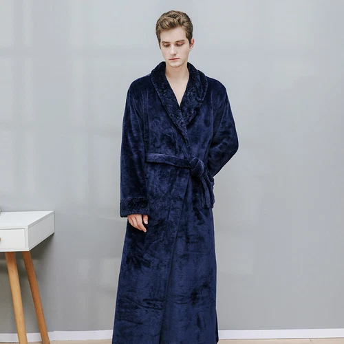 Flannel BathRobe Long Soft Spa Male Bath Robe Shawl Collar Sleepwear Women & Men - Picture 19 of 30