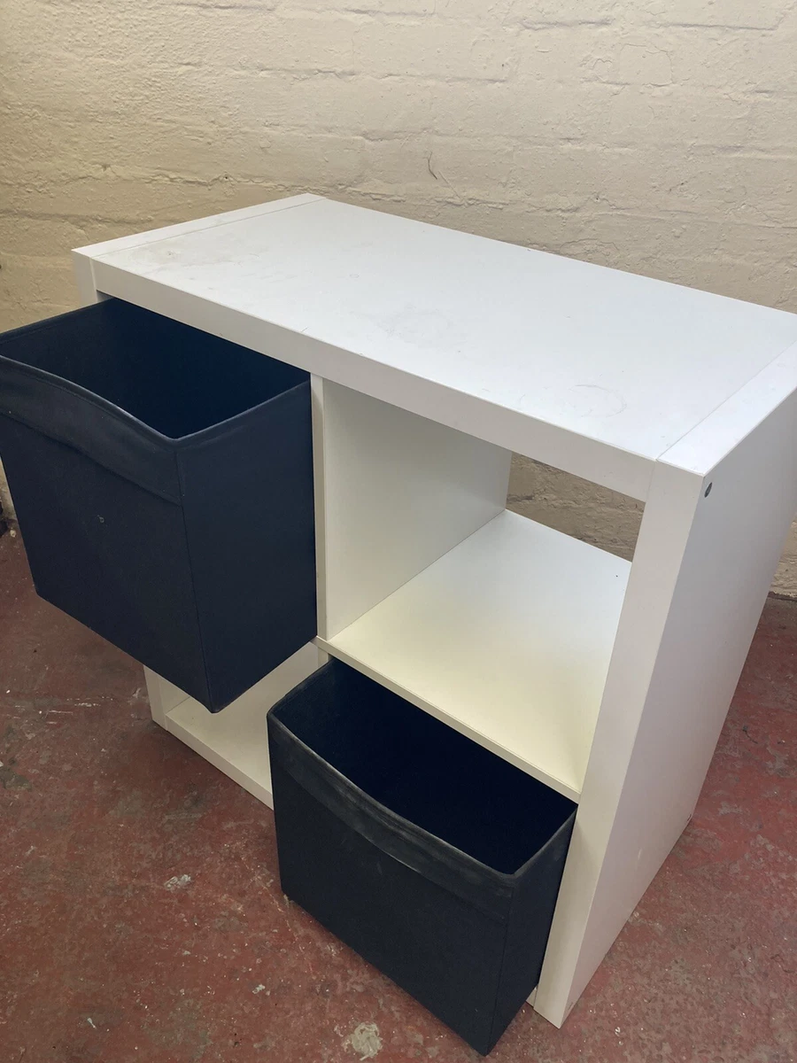 Wooden White 4 Slot Cubby Storage Cube Cabinet With Storage Boxes