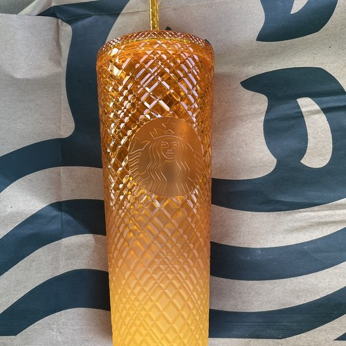 Flaw Starbucks Mango Orange Yellow Ombre Jeweled Tumbler Cold Cup Venti 24oz