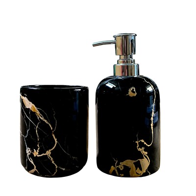 Portoro Marble Bathroom Set Glass Soap Dispenser Accessories