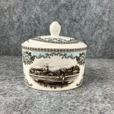 Johnson Brothers River Scenes Sugar Bowl Dish With Lid Ceramic Vtg