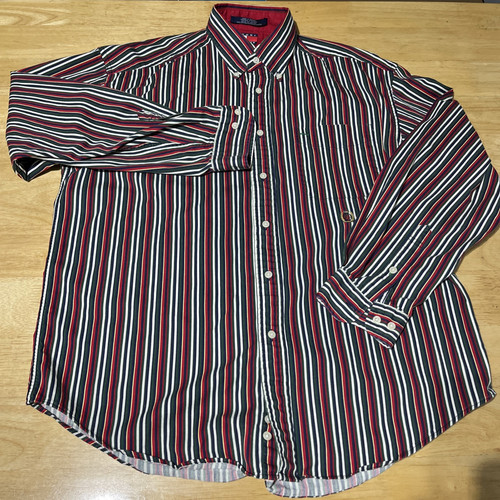 Tommy Hilfiger Lion Crest Striped Pocket BTN-Down Long Sleeve Men's Shirt Size L