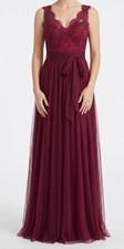 Anthropologie Hitherto Bridesmaid Maxi Dress Gown Lace Tulle Size 2 Burgundy
